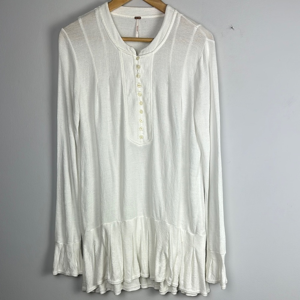 Free People Your Girl White Flounce Hem Textured Tunic Top Size S Mini Dress - Picture 2 of 16